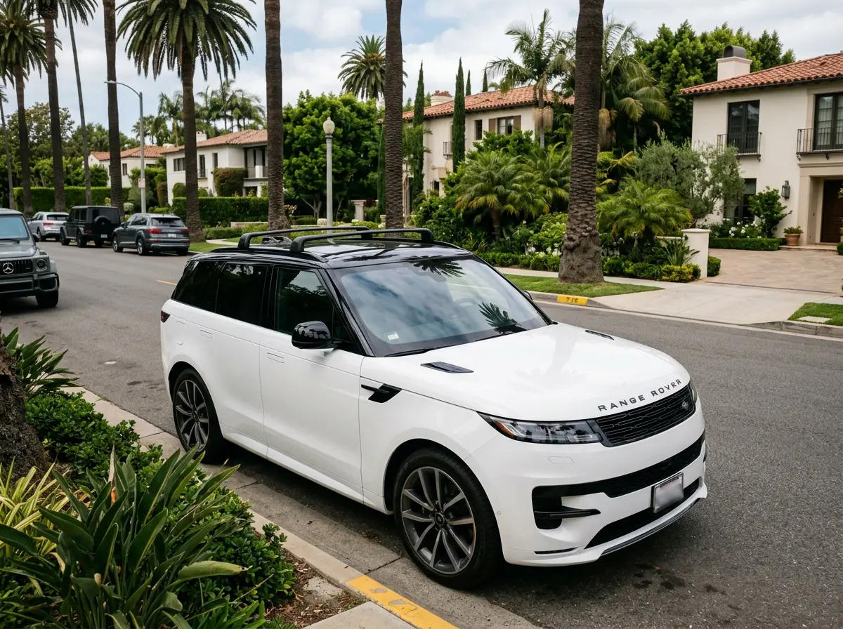 White Range Rover Sport with a gloss black roof and black mirror caps